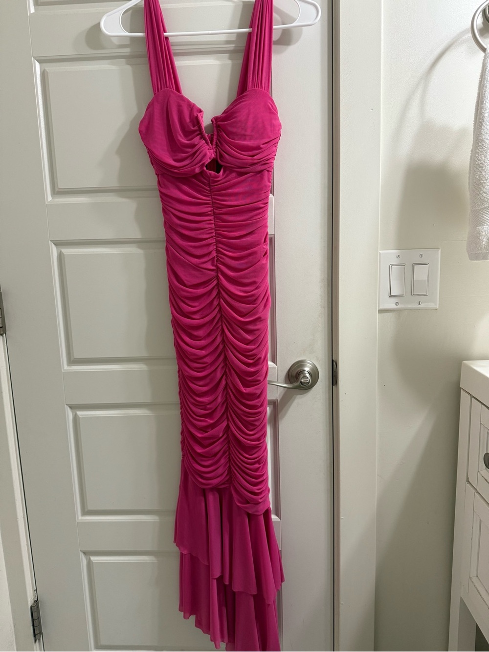 Fuchsia Pink Ruched Maxi Dress